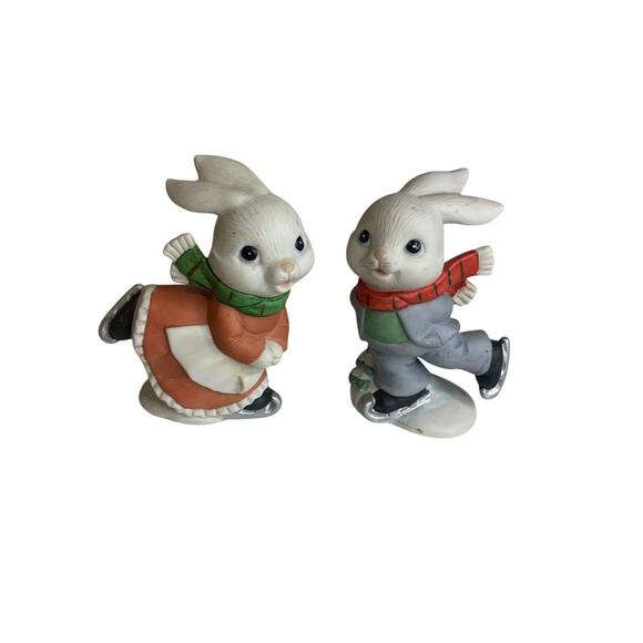 Homco Home Interiors 5305 Ice Skating Bunnies Figurine 4 Inch - Picture 2 of 7
